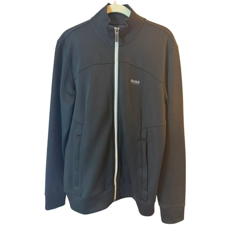BOSS Hugo Boss Full Zip Technical Tracksuit Jacket w/White Zipper and Logo sz. S